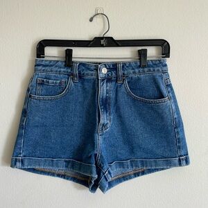 PacSun Dark Indigo Roll Cuff Denim Mom Shorts